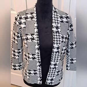 Open Front Black & White Houndstooth Jacket